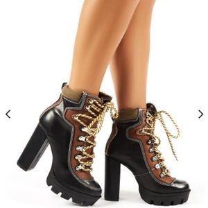 Black Laced-Up Hiker Heel Boots